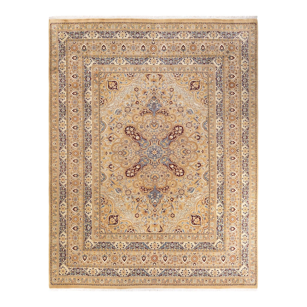 Overton Handknotted Wool Traditional Oriental Yellow Area Rug - 9' x 12'