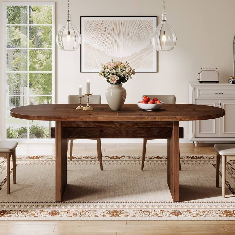 55" Rustic Oval Wood Dining Table for 6, Farmhouse Kitchen Table