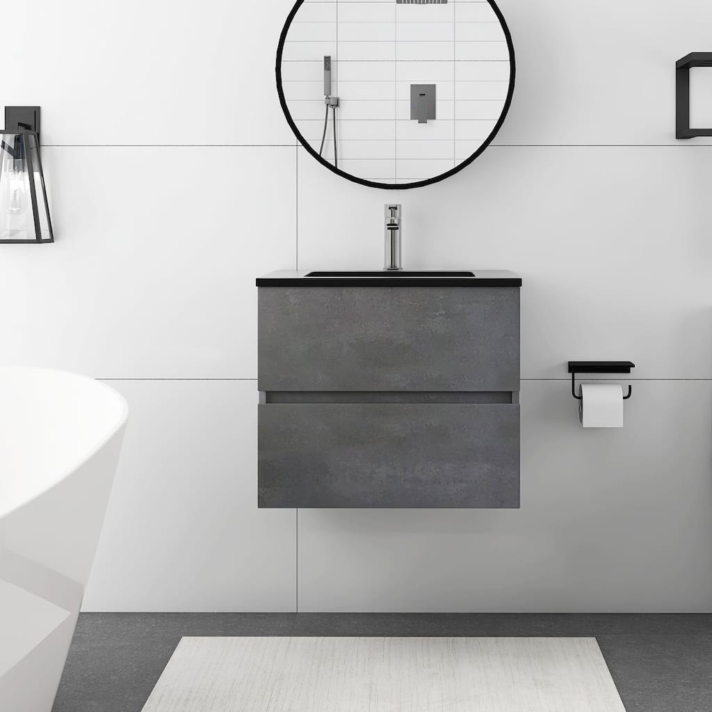 24 in./30 in./36 in. Wall-Mounted 2-drawer Bathroom Vanity Set in Cement Grey with Integrated Solid Surface Sink