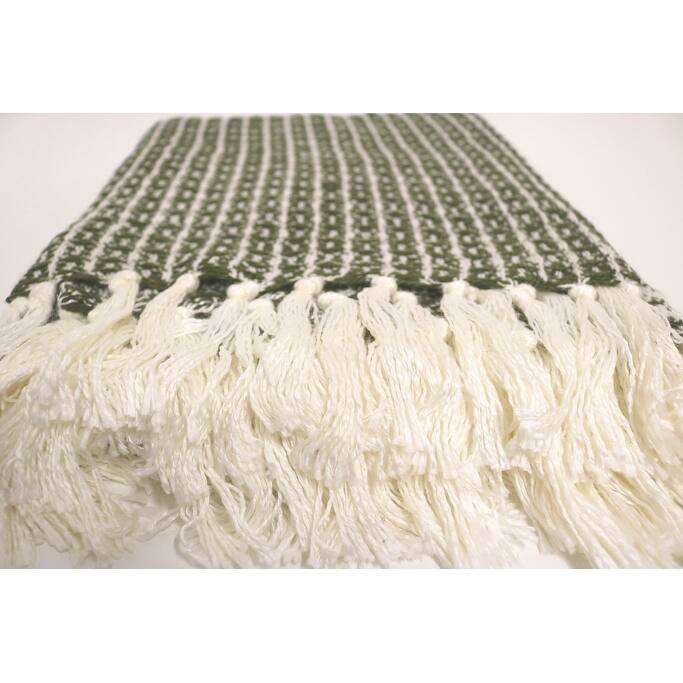 Home&Manor Handcrafted Wool & Cotton Throw Blanket Green