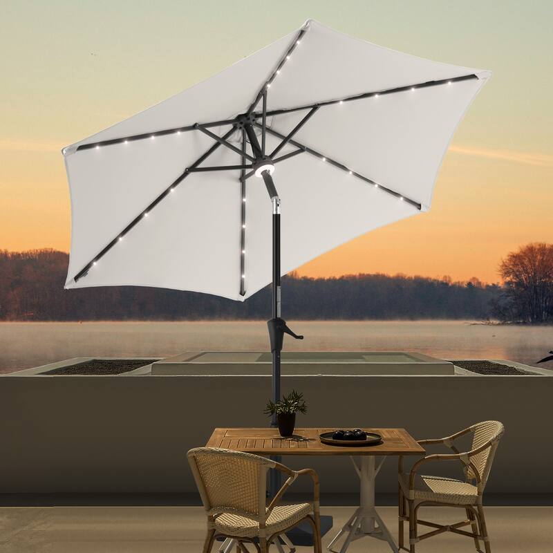 BONOSUKI Aluminum 9ft LED Patio Umbrella w/200gsm solution-dyed fabric