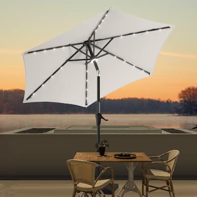 BONOSUKI Aluminum 9ft LED Patio Umbrella w/200gsm solution-dyed fabric