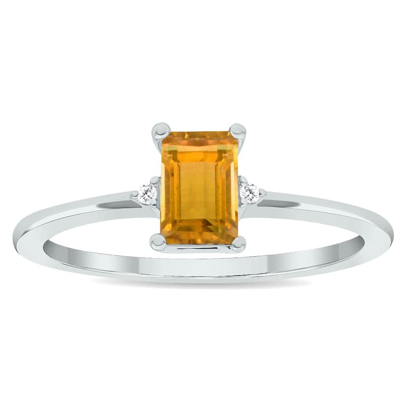 Women's Citrine and Diamond Classic Band in 10K White Gold