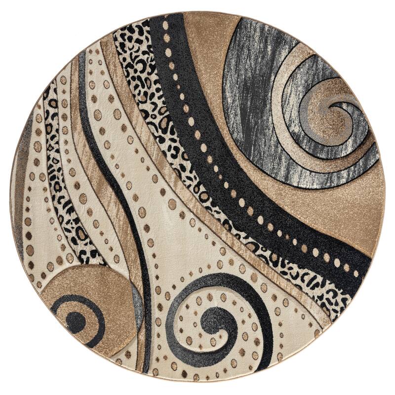 Rhodes Collection Abstract Swirl Area Rug - 5'2'' Round - Anthracite