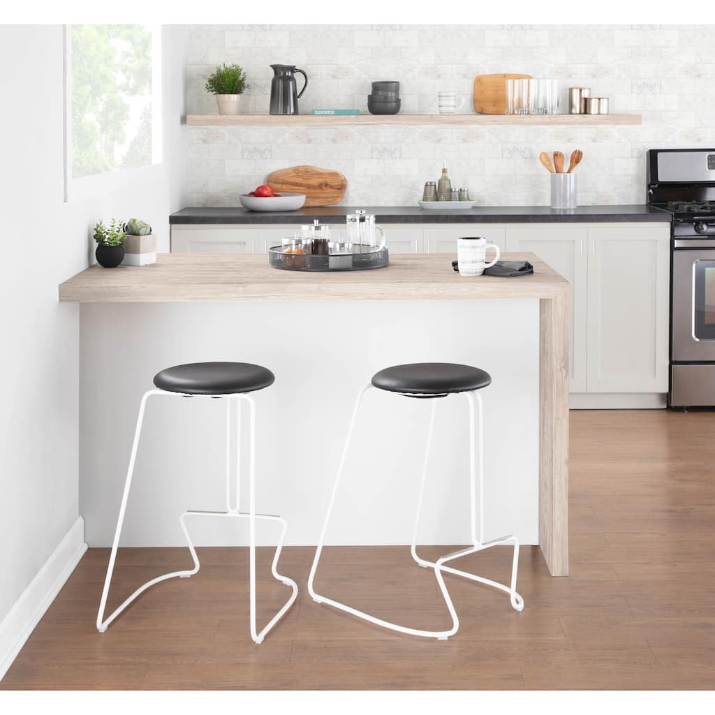 Finn Counter Stool in White Steel and Charcoall Fabric - Set of 2 - 19.5"Lx18"Wx25.75"H