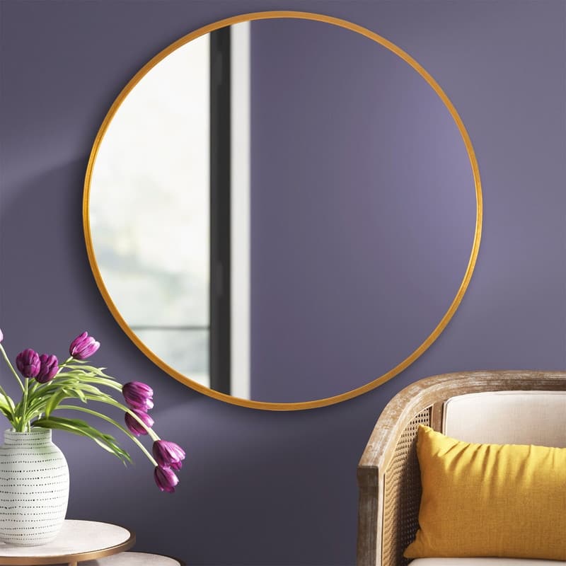 Classic Round Accent Bathroom Mirror Metal Frame Hanging Wall Mounted Circle Mirror for Wall Decor Vanity Entryway Living Room