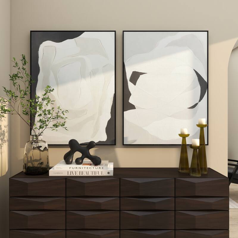 Canvas Abstract Living Room Framed Wall Art with Black Frame