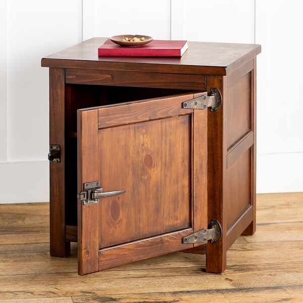 Portland Ice Box Wood Storage Side Table with Replica Hardware