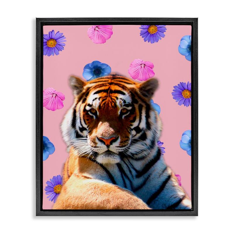 Stupell Floral Safari Tiger Framed Floater Canvas Wall Art Design By Marcus Prime - 25 x 31 - Black