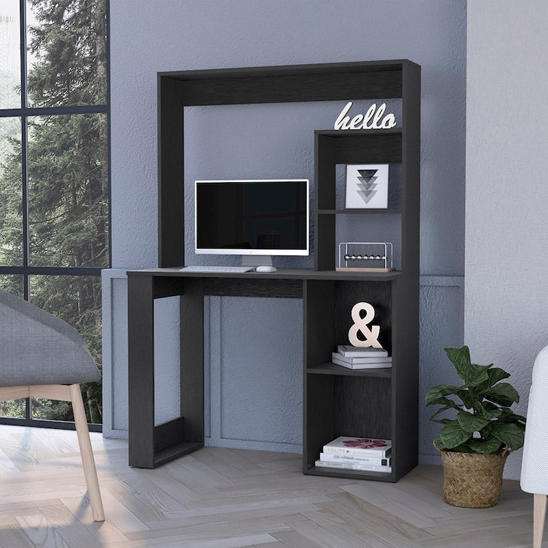 Palisades Computer Desk with Hutch and Storage Shelves White And Black - Black