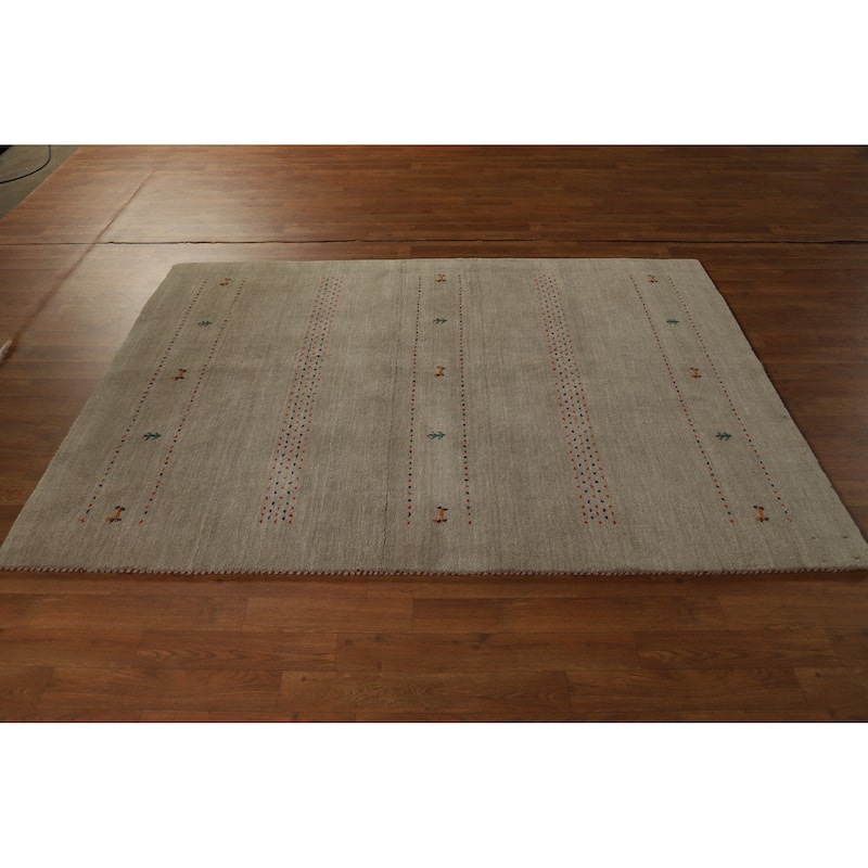 Hand Knotted Oriental 100% Wool Carpet Tribal Tribal Green Gabbeh Area Rug - 6' 6'' X 4' 7''