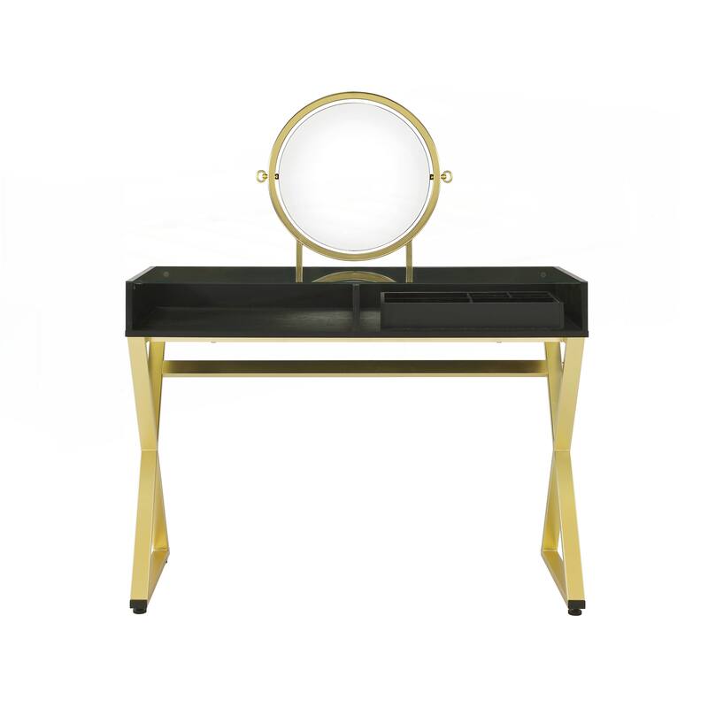 Coleen Black & Gold Finish Vanity Desk