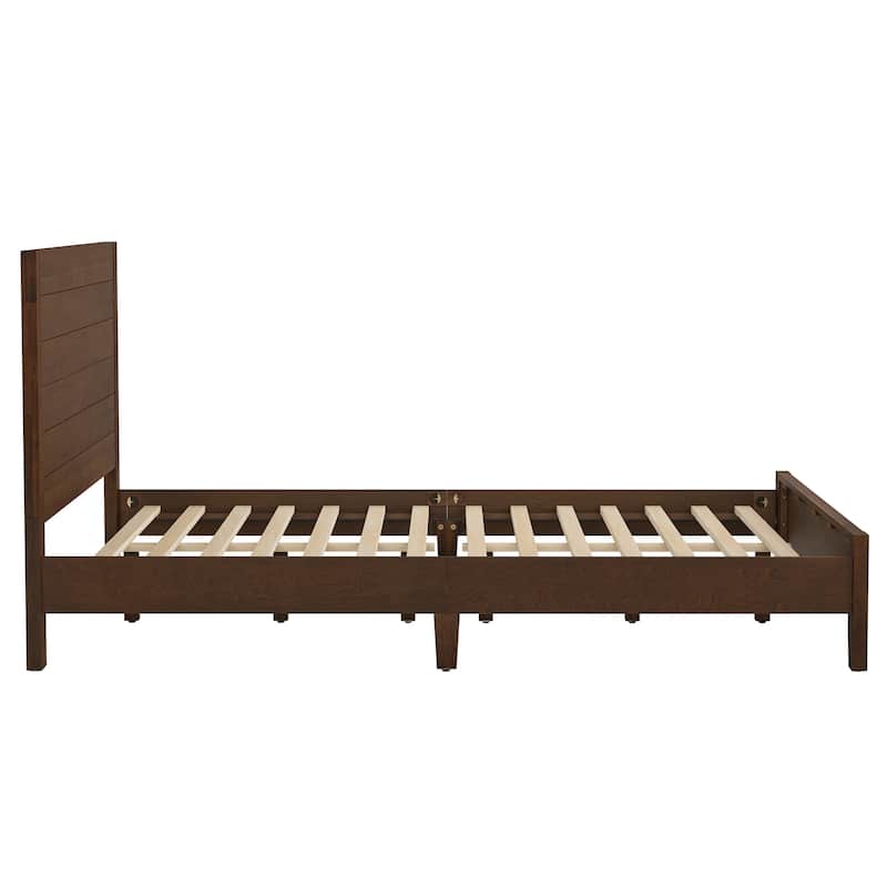 Mid-Century Modern Solid Wood Platform Bed with Headboard Queen/King/Full Size