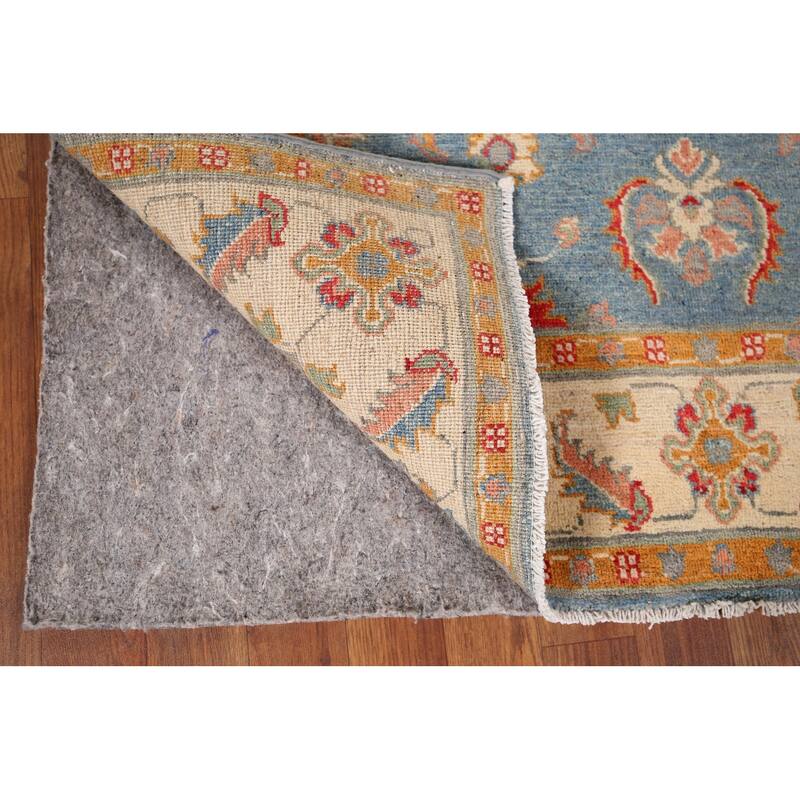 Light Blue Kazak Area Rug Handmade Oriental Wool Carpet - 4'0" x 5'11"