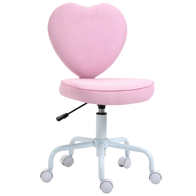 Armless Home Office Chair, Fabric Vanity Chair with Swivel Wheels, Upholstered Desk Chair with Adjustable Height