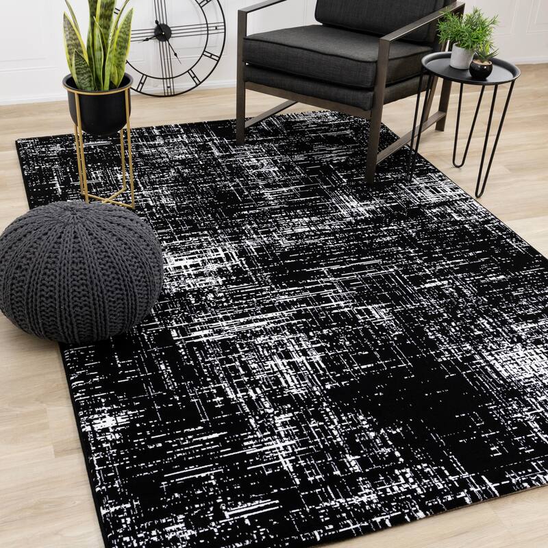 Iceland Collection - Black/White Consellations Area Rug, 5'3" x 7'7"