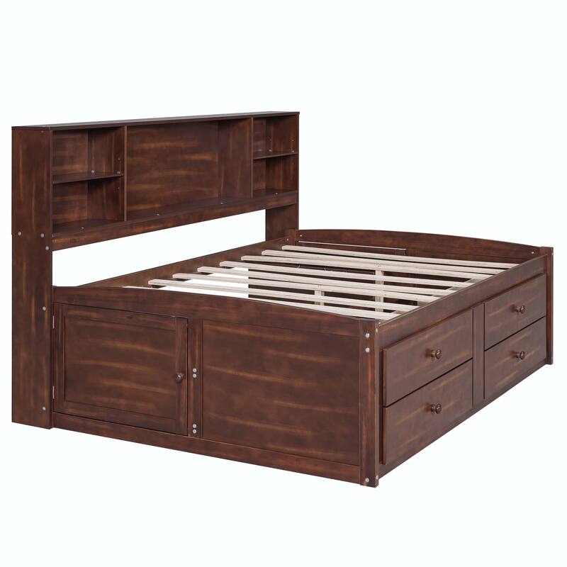 Wooden Captain Bed with Built-in Storage Shelves