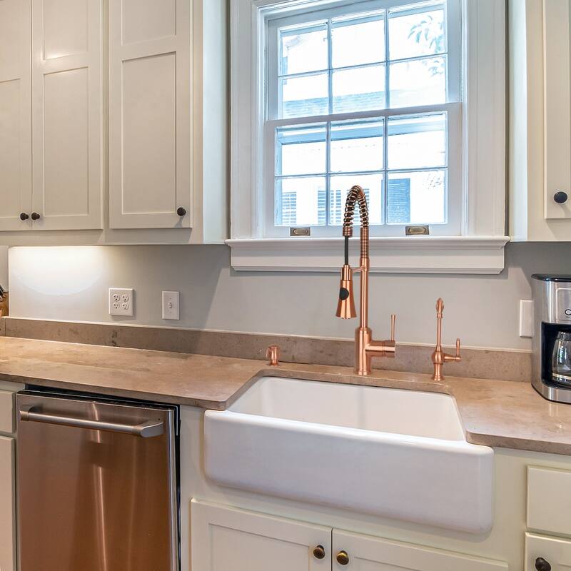 Copper Pre-Rinse Spring Kitchen Faucet, Single Level Solid Brass Kitchen Sink Faucets with Pull Down Sprayer - 8.9x20.9"