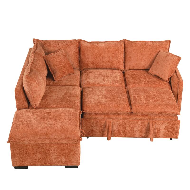 82.67"Convertible Sofa Bed Sectional Sofa Sleeper L-shaped Sofa with a Storage Ottoman,Two Pillows, Two Power Sockets and Two US