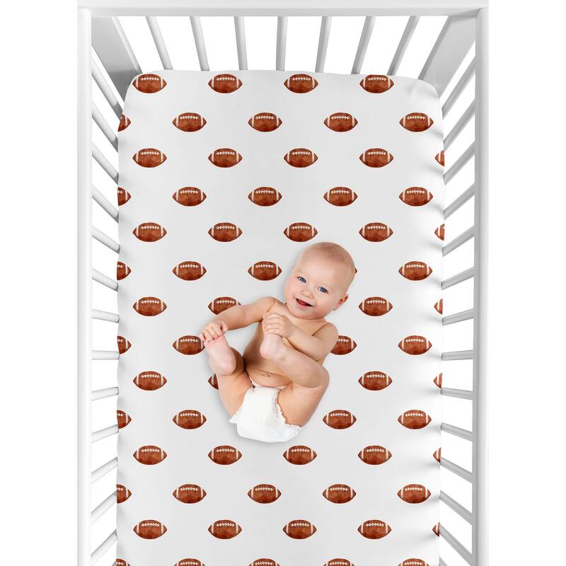 Sweet Jojo Designs Brown and White Football Boy Fitted Crib Sheet for Sports Theme Watercolor Vintage Sport Themed Collection