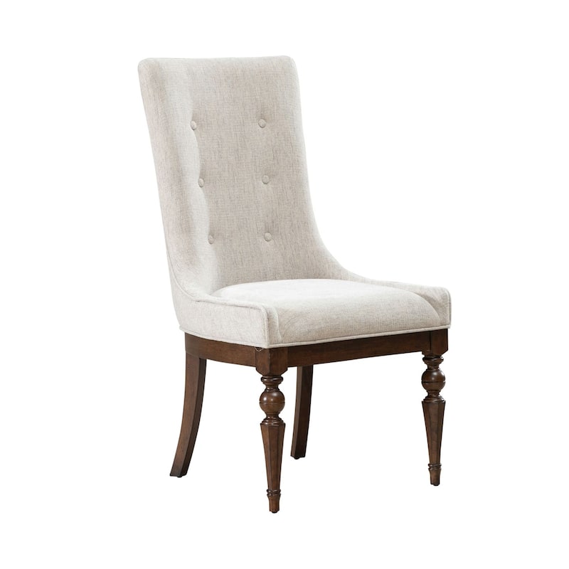 Arden Road Satin Cherry Upholstered Dining Side Chairs with Gray Linen Set of 2 - Width 22" x Depth 26" x Height 42"