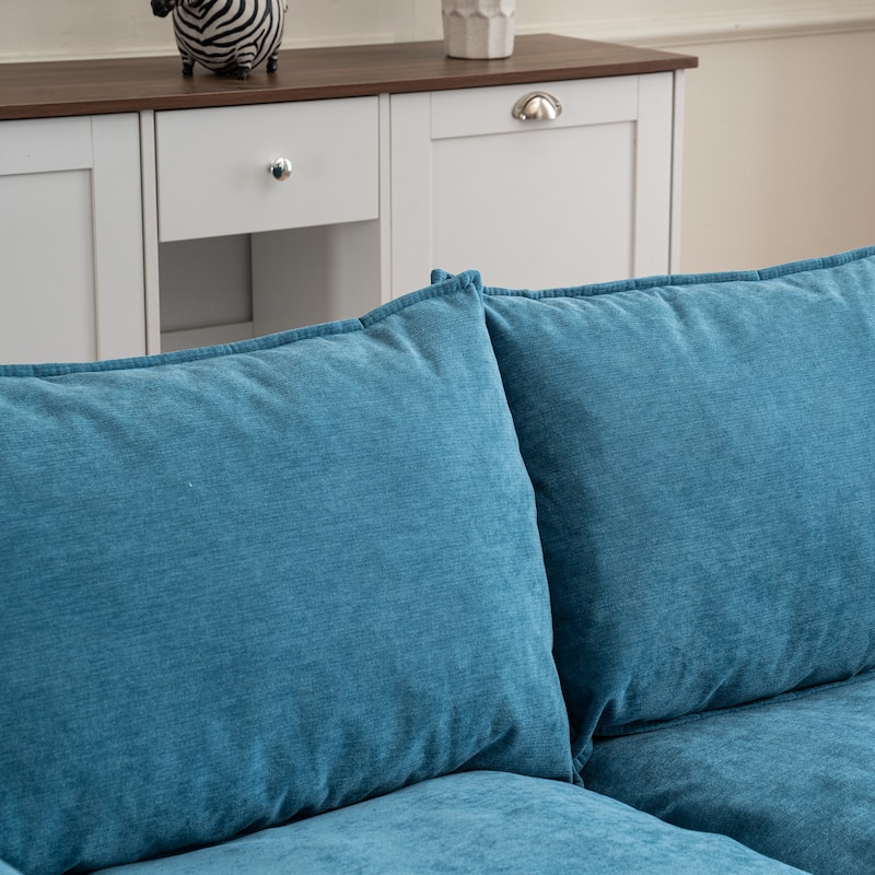 Cloud Loveseat Sofa & Storage Ottomans Set, Sleeper Sectional Sofa Bed with Chaise Lounge, Widen Armrests and Slipcovered