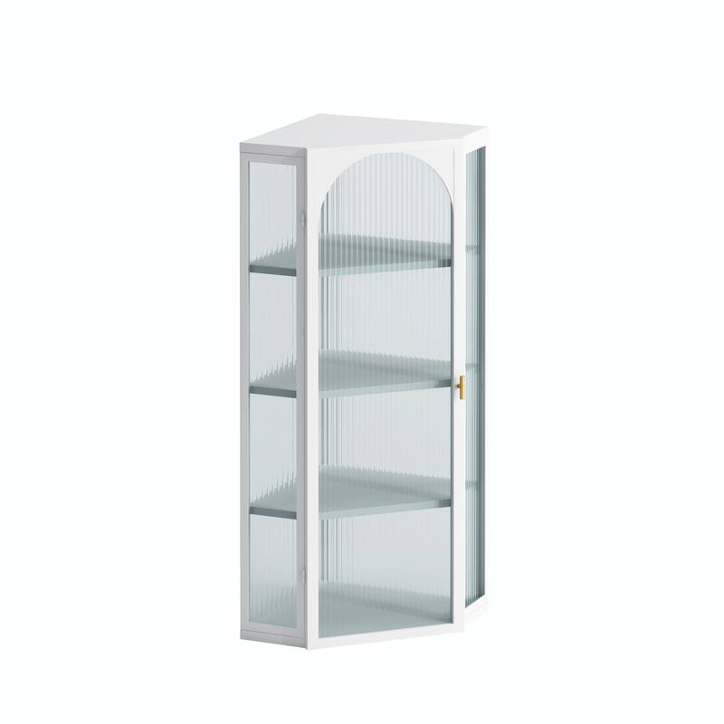 Four-Tier Wall-Mounted Corner Cabinet with Glass Door Storage