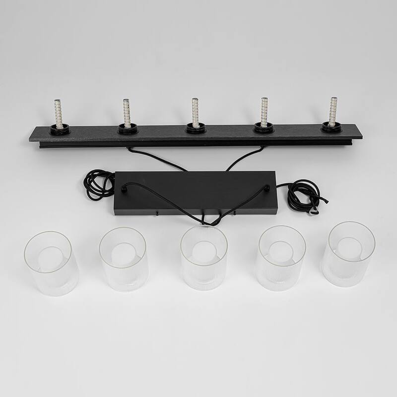 Scandinavian 5-Light Glass Dimmable LED Linear Chandelier 35in Wide