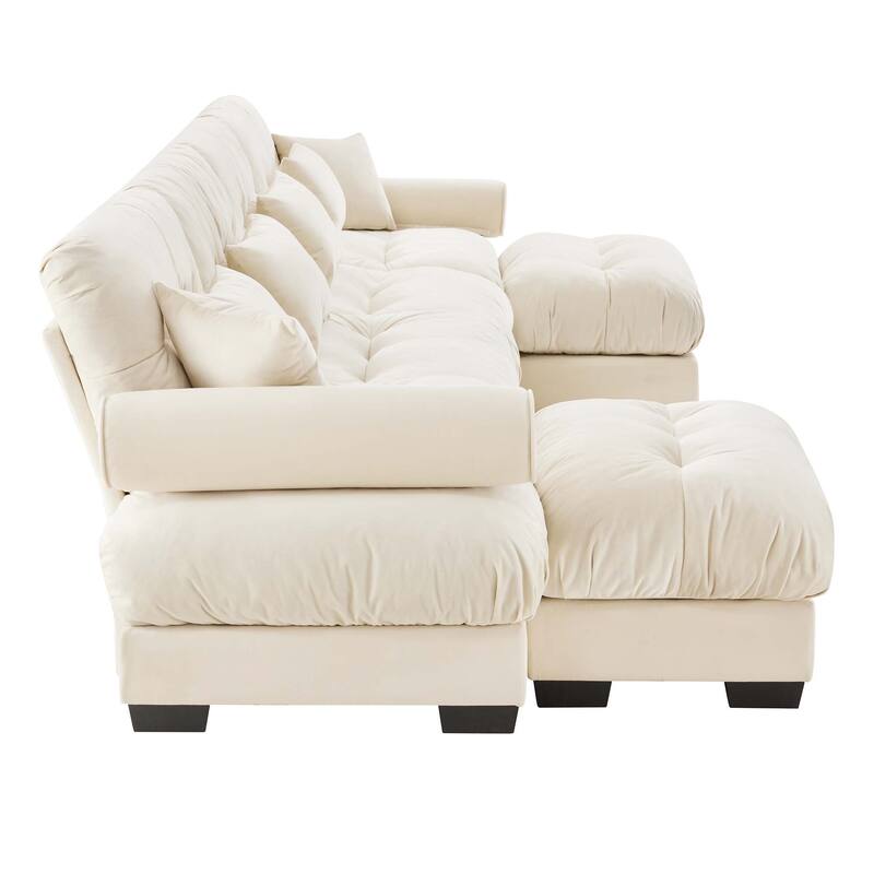 U-Shaped 4 Deep Seater Sectional Sofa with 2 Movable Ottomans & Pillows