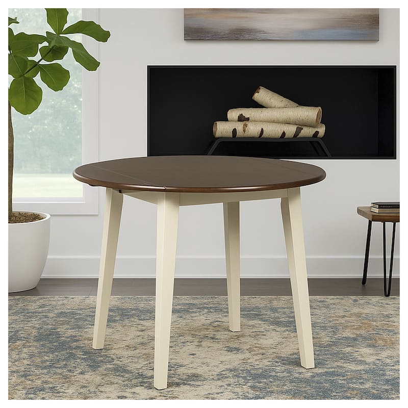 Signature Design By Ashley Woodanville White/ Brown Drop-leaf Round Table