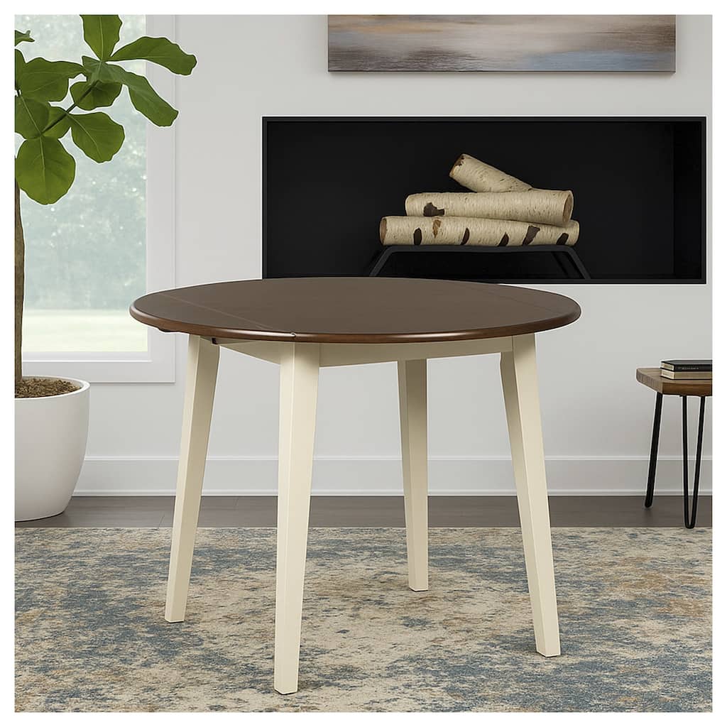 Signature Design By Ashley Woodanville White/ Brown Drop-leaf Round Table