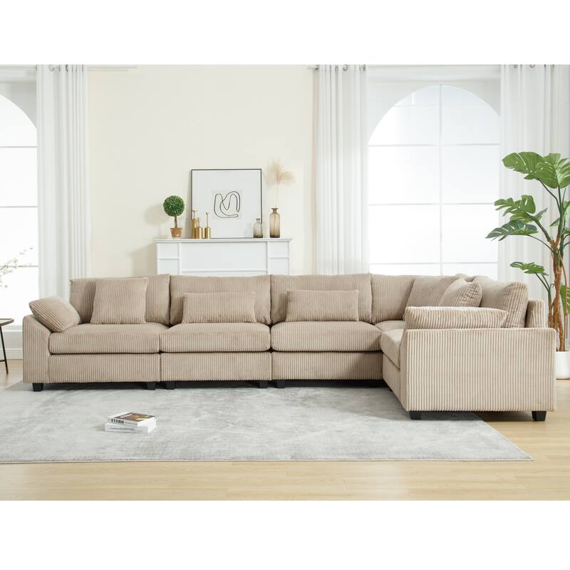 146'' Convertible 5-Seater Modular Sofa with Plush Cushions