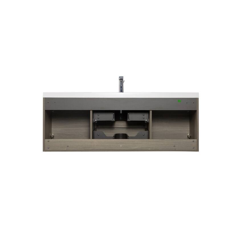 ABRUZZO 60" Floating Bathroom Vanity with Integrated Resin Top Basin 2 Cabinets 2 Soft Close Drawers Full Assembly
