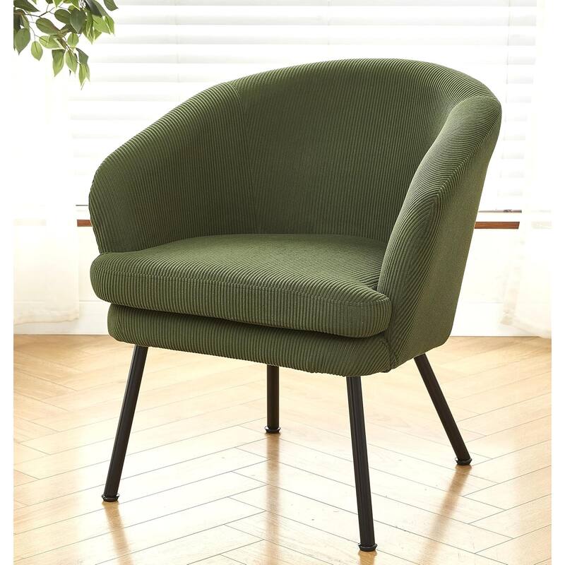 US Pride Furniture Modern Corduroy Accent Chair with Channel Back Design Black Metal Legs and Soft Upholstery