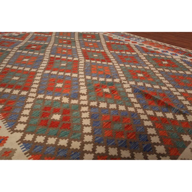 Reversible Geometric Kilim Area Rug Hand-Woven Wool Carpet - 8'2" x 10'5"