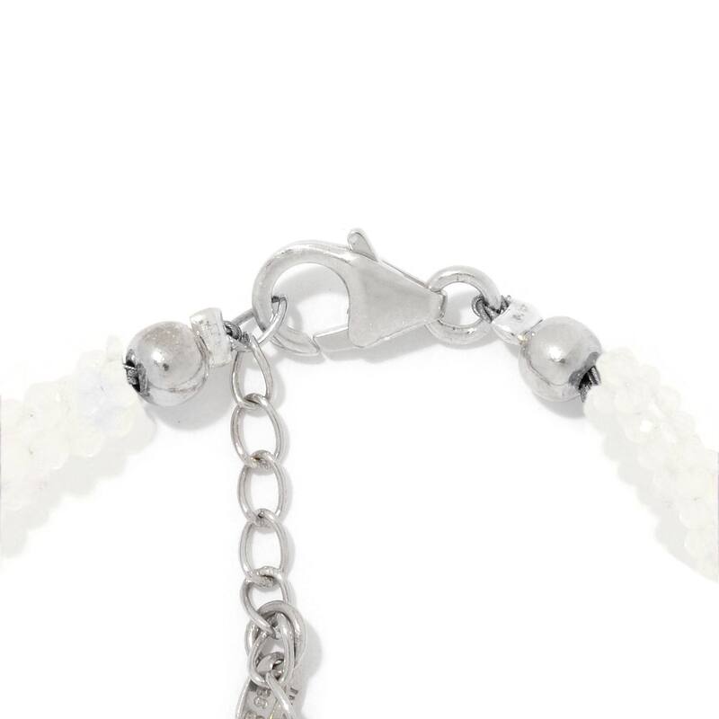Sterling Silver 7.25" Rainbow Moonstone Twisted Beaded Bracelet