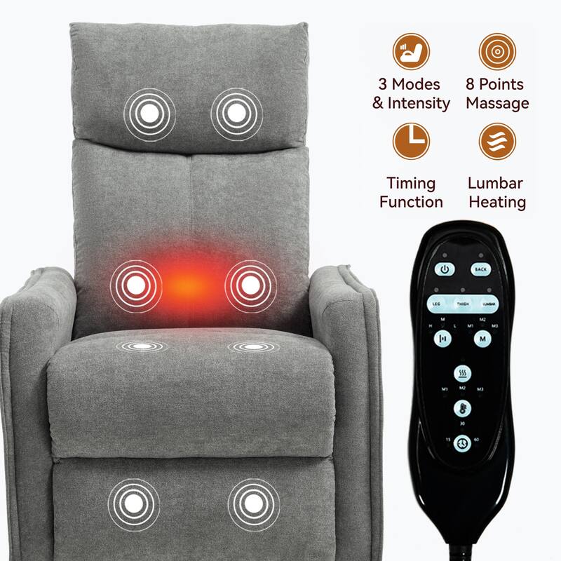 Heat Massage Manual Recliner Chair with Rocker and Swivel in Fabric for Living Room