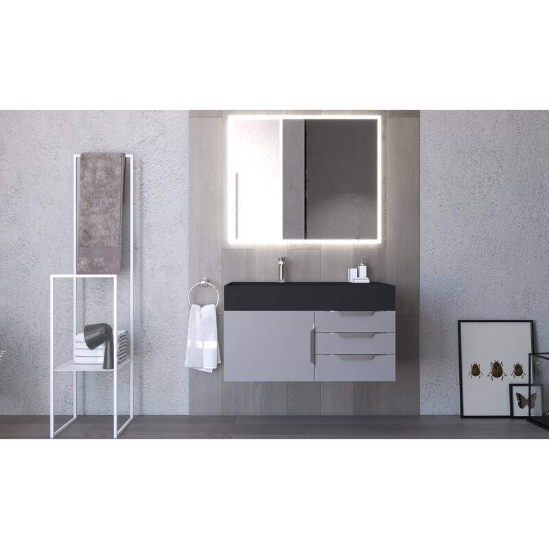 Amazon 36" Wall Mounted Bathroom Vanity Set w/ Black Top