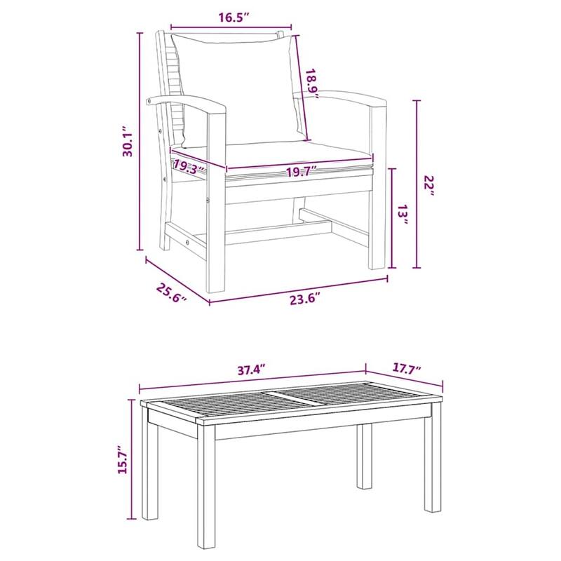 vidaXL Garden Sofa Set Natural Solid teak wood - 37 x 18 x 16