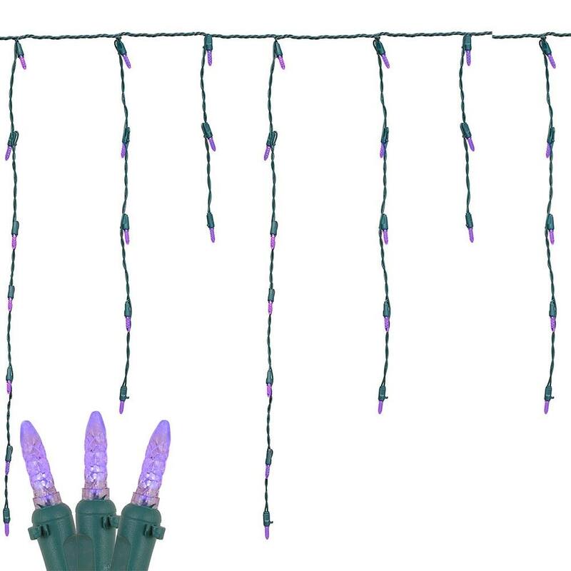 M5 Christmas LED Icicle Light Set, Green Wire, 15' Long, 150 Light - Purple