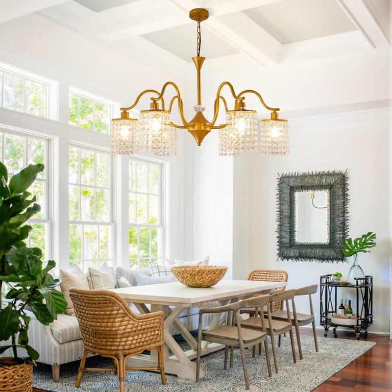 Modern Farmhouse Vintage Crystal Chandelier, 6-Light Rustic Kitchen Island Light Fixture