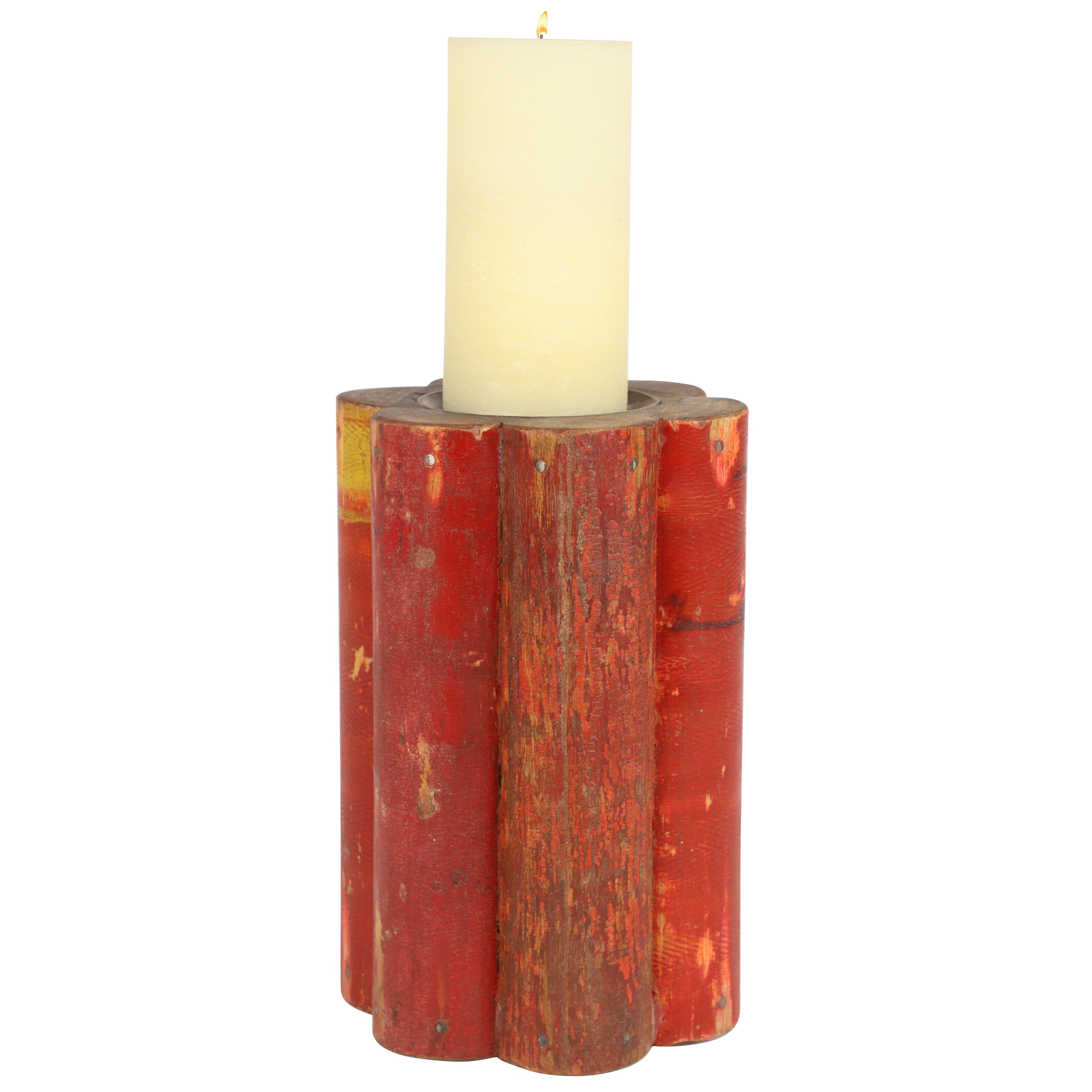 Roche River Decor - Wood Distressed Candle Holder - Red