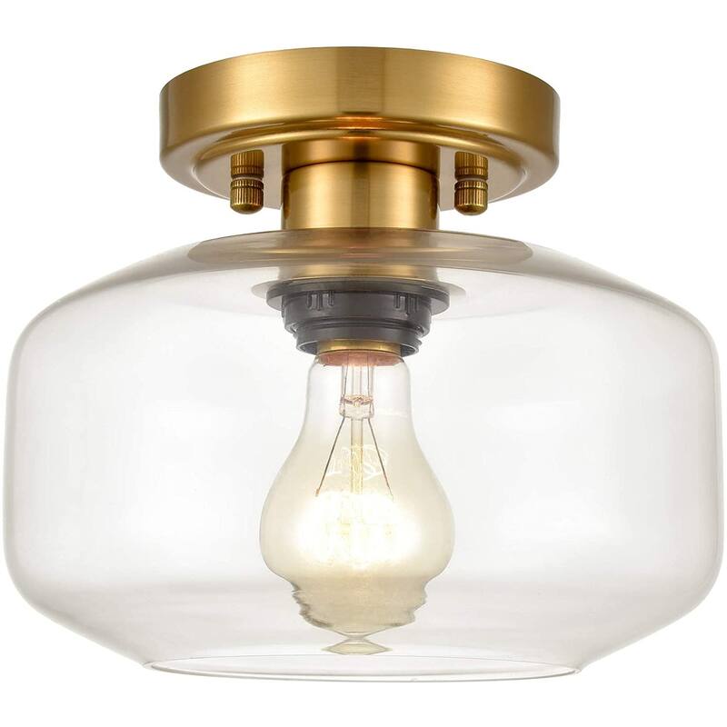 Gaeta Modern Semi Flush Ceiling Lights Open Glass Drum Shade 1-Light - Clear Glass Shade