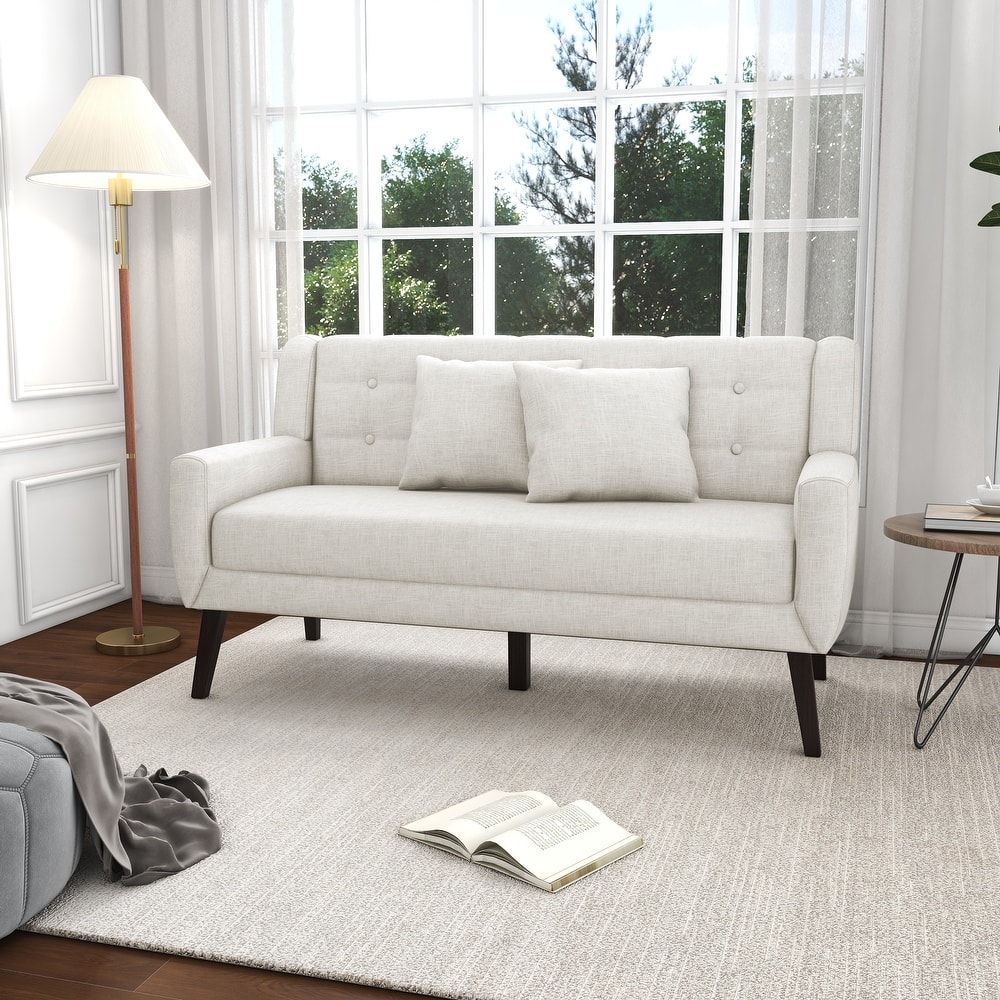 Modern 63-Inch Linen Tufted Loveseat Sofa with Pillows