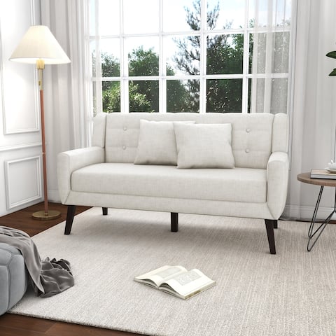 Modern Curved 63" Button Tufted Upholstered Loveseat with 2 Pillows