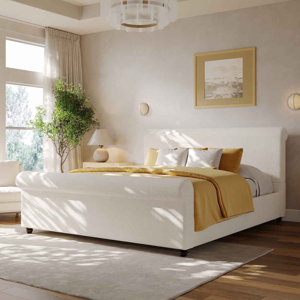 Christopher Knight Home - Modern Linen Upholstered Bed Frame with Solid Wood Legs and a Robust Headboard and Footboard