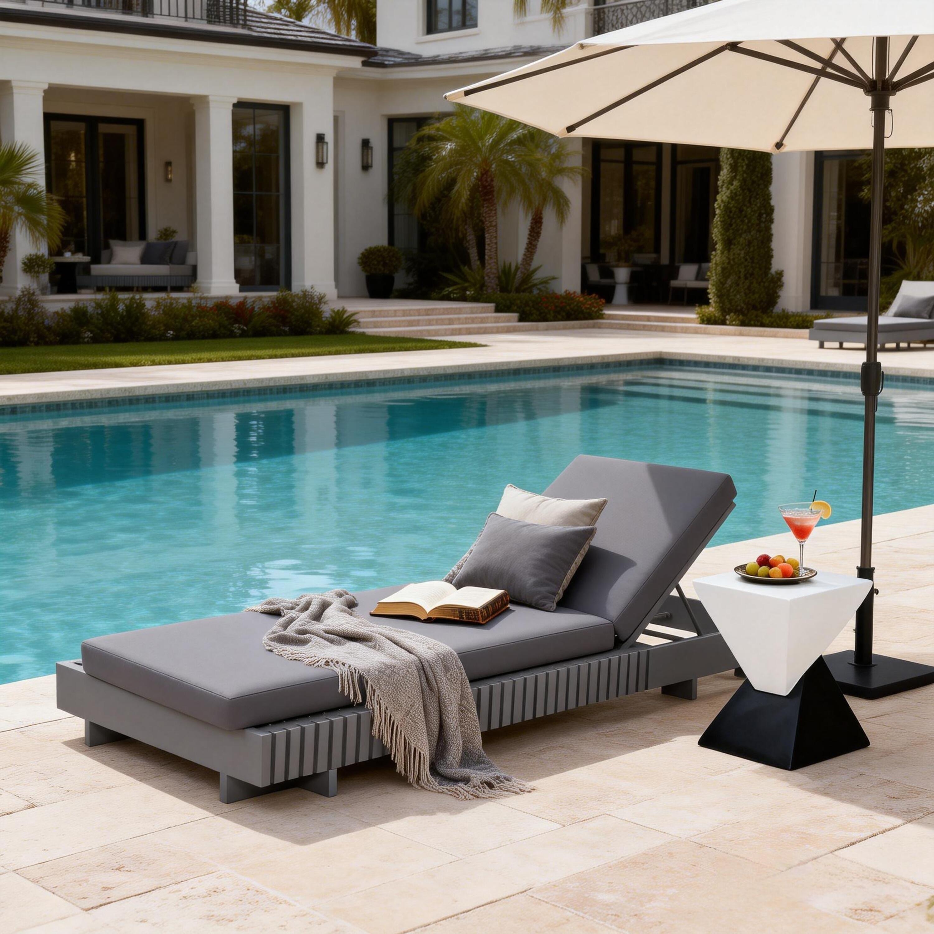 Christopher Knight Home - Gimmie Lounge Chaise Set Acacia Wood with Waterproof Cushion & Adjustable Backrest