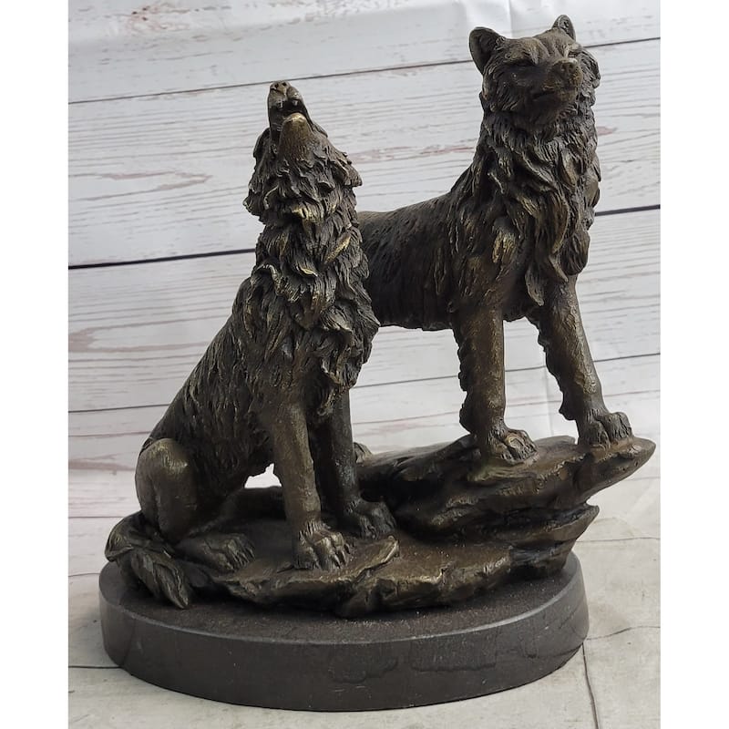 Imitative Wolf Pack 2 Wolves Howling Bronze Statue Sculpture Wildlife Decor Art By Barye