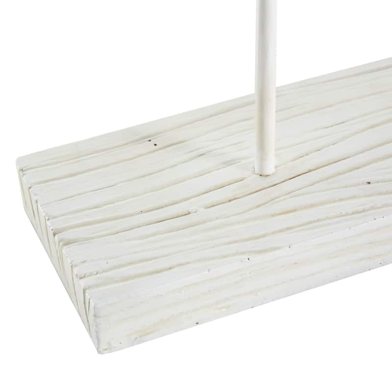 White Polystone Fish Decorative Sculpture with Blue Floral Patterns and Stand