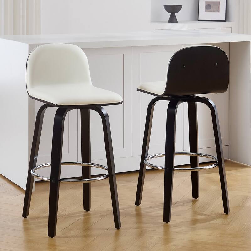 Faux Leather Upholstered Swivel Counter/ Bar Stools with Wood Frame